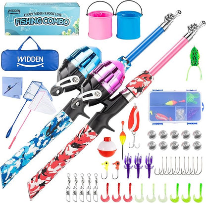 Kids Fishing Pole, Portable Telescopic Kids Fishing Poles for Boys and Girls, Fishing Rod and Reel Combo Kit with Tackle Box, and Fishing Net, Best Fishing Pole for Toddler Youth