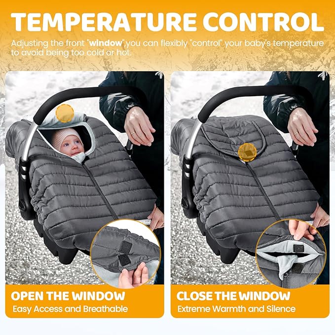 Orzbow Winter Carseat Cover for Baby, Baby Car Seat Cover for Boys & Girls, Warm Infant Car Seat Covers for Cold Weather, Rain & Snow Repellent, Waterproof, Universal Fit, Newborn Must Have, Dark Grey