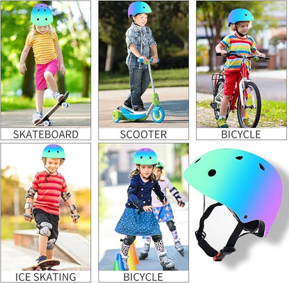Adjustable Color Gradient Skateboard Helmet for 3-5-8-14+Ages【Toddler Kids Youth Adult】 Girls Boys Woman.Bike Helmet for Multi-Sports Cycling Bicycle Scooter Inline Roller Skate Rollerblading