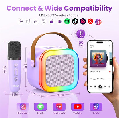 Mini Karaoke Machine for Kids Adults, Kids Toys Karaoke Microphone Singing Speaker, Karaoke Player with 2 Wireless Mic Party, Birthday Gifts for Girls Ages 4, 5, 6, 7, 8, 9, 10, 12+ Years Old(Purple)