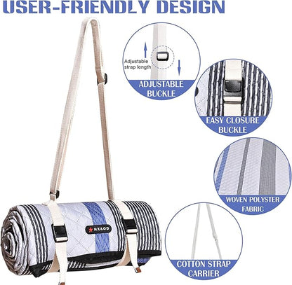 Waterproof Picnic Mat, Outdoor Camping Oversized Field Blanket. Portable Thickened Camping Blanket, Suitable for Beach, Camping, Music Festival, Party, Outdoor Adventure. (Black&Blue&White, 80”x80”)