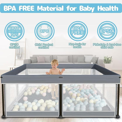 TOREVSIOR Foldable Baby Playpen with Mat, 50"×50" Collapsible Play Pen for Babies and Toddlers, Indoor & Outdoor Kids Safety Play Pen, Portable Play Yard, Foldable Baby Playpen with 50 Ocean Balls