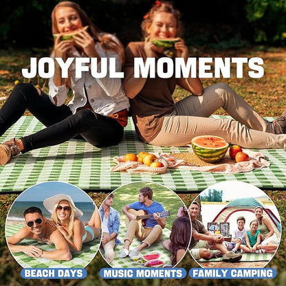 TigeJoy Extra Large Picnic Blanket Waterproof Foldable 118''x118'', Outdoor Picnic Mat Beach Blanket Sandproof for Park, Grass, Travel, Hiking, Camping Essentials, Gingham Picnic Blanket