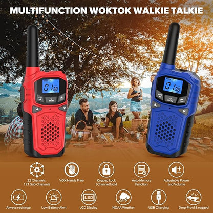 Walkie Talkies for Adults- WokTok Long Range 2 Way Radio, 3000MAH Rechargeable AA Batteries for Held Hiking Accessories Camping Gear Xmas Birthday, 2-in-1 Charging Cable,NOAA Weather Alert,4 Radios
