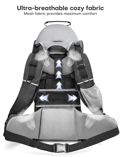 besrey Baby Backpack Carrier, Toddler Hiking Backpack with Safety 3-Height Seat, Adjustable Straps&Waist Belt, Foldable Frame Lightweight Large Capacity Child Carrier for Hiking (Black/Grey)