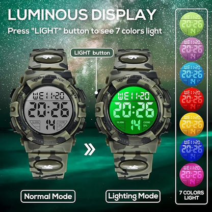 Kids Watch,Boys Watch for 3-15 Year Old Boys,Digital Sport Outdoor Multifunctional Chronograph LED 50 M Waterproof Alarm Calendar Analog Watch for Children with Silicone Band,Kids Gift