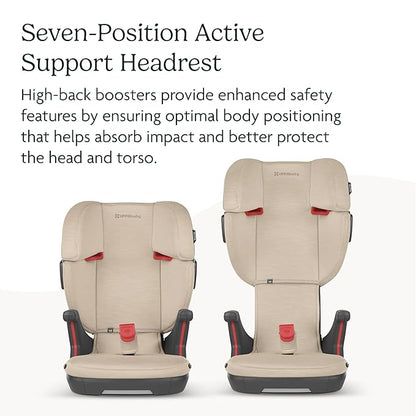 UPPAbaby Alta V2 High Back Booster Seat/Seven-Position, Active Support Headrest for Growing Children/SecureFit Integrated Belt Guide + Positioner/Cup Holder Included/Iris (Grey Mélange/Lavender)