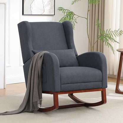 Nursery Rocking Chair, Rocking Chair Nursery with Foot Rest, Comfy Fabric Glider Rocker Nursing Chair with High Back for Nursing, Living Room, Bedroom, Grey