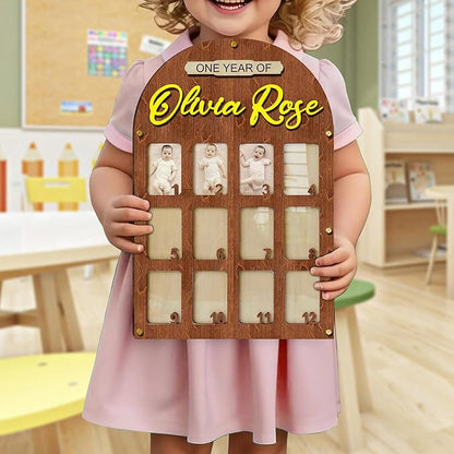 V-DECORPARKS Personalized My First Year Photo Frame | 12 Months Picture Frame For Baby First Year | Displays Twelve 2x3 Pictures | Birthday Party Decor Newborn Memory Keepsake, Style MP4