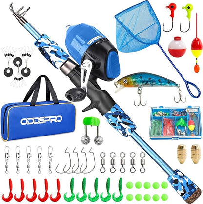 ODDSPRO Kids Fishing Pole Pink, Portable Telescopic Fishing Rod and Reel Combo Kit - with Spincast Fishing Reel Tackle Box for Girls, Youth