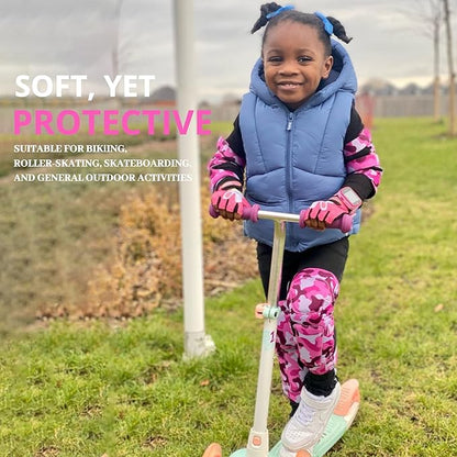 Soft-Style Kids Knee and Elbow Pads with Bike Gloves, Flexible Impact-Resistant Gear for Ages 2-11, Designed for Balance Bikes, Roller-Skating, and Skateboarding