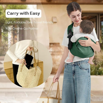 Baby Sling Carrier, Toddler Carrier Sling with Double Safety Buckle and Adjustable Shoulder Strap(7-30lbs), Baby Carriers One Size Fits All, Dark Green
