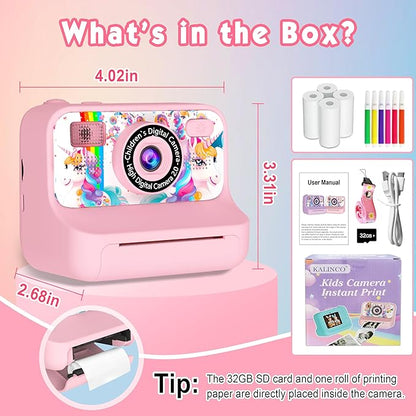 Kids Camera, Upgrade Kids Camera Instant Print, Front Rear Dual Selfie Digital CAM with 1080P Videos, Portable Travel Toy with Games and Music, Christmas Birthday Gift for Boys, Girls and Teens