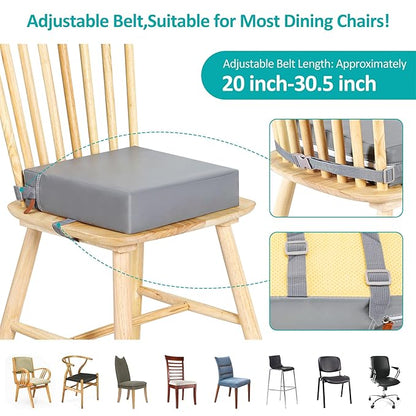 Toddler Booster Seat for Dining Table, Stronger Support Non-Slip Bottom Booster Seat for Kitchen Chair 2 Adjustable Straps Portable Travel and Home Increasing Booster Cushion Kid Baby(Grey)