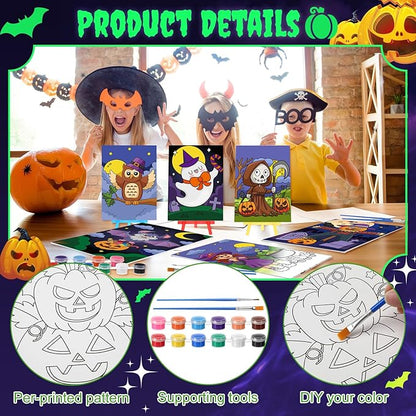 Blosssound 10 Set Pre Printed Canvas Pre Drawn Canvas Painting with Easel Kits 5" x 7" Outline Painting Panels for Beginners, DIY Craft Project, Party Favor, Home Decors(Spider)