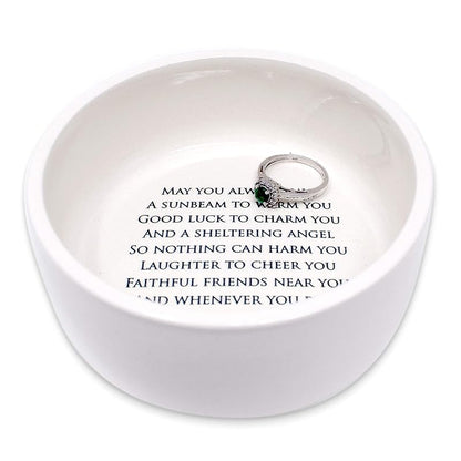Baptism Gift or First Communion Gift, Ceramic Keepsake Box With Irish Blessing - Round Box with Shamrock in Green for Godchild