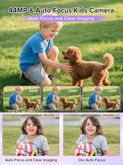 Digital Camera, 44MP Full HD 1080P Point and Shoot Camera with 64GB Card, Anti Shake 16X Zoom Compact Volg Cameras, Portable Small Digicam Gift for Kids, Ages Teen Girl Boy - Purple