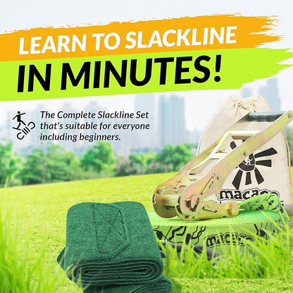 85ft Slackline Kit for Kids and Adults | Beginner Friendly Slackline | Slack Line Set with Tree Protectors, Cotton Carry Bag & Steel Ratchet | Outdoor Gym for Kids