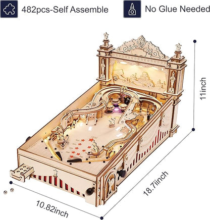 Rowood Wooden Puzzles 3D Pinball Machine Mechanical Model Wooden 3D Puzzles for Adults DIY Pinball Game Wooden Puzzle-Model Building Kits Christmas Birthday Gifts for Adult and 14+ Teens