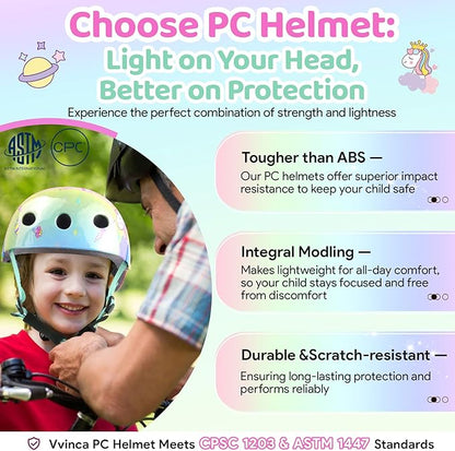 Vvinca Kids Toddlers Bike Helmet Adjustable for Ages 3-5-8 Years, Knee Pads and Elbow Pads Set Wrist Guard Sports Protective Gear Set for Roller Skate Bicycle Skateboard Scooter Girl Boy Birthday Gift