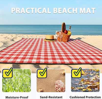 TigeJoy Extra Large Picnic Blanket Waterproof Foldable 80''x100'', Outdoor Picnic Mat Beach Blanket Sandproof for Park, Grass, Travel, Hiking, Camping Essentials, Gingham Picnic Blanket