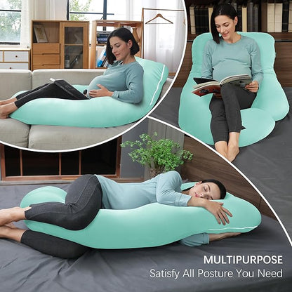 MOON PARK Pregnancy Pillows for Sleeping - U Shaped Full Body Maternity Pillow with Removable Cover - Support for Back, Legs, Belly, HIPS - 65 Inch - Turquoise - Cooling Cover