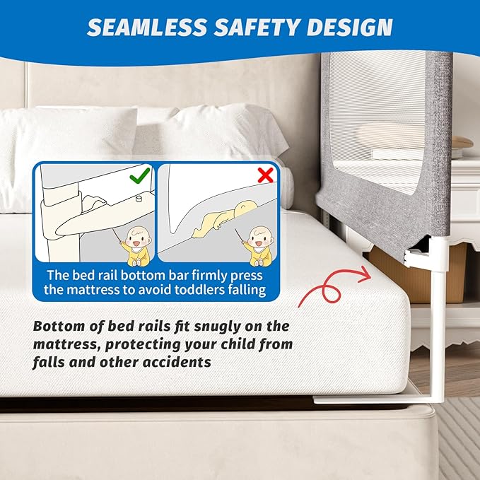 3-Piece Full Size Bed Rails for Toddlers, with Headboard Rod -Height Adjustable Baby' Safety Bed Rails Guard for Full Size Bed(3Pack 74.8"x74.8"x54"-Gray)