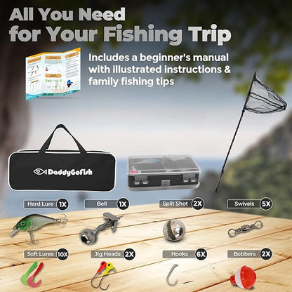 DaddyGoFish Kids Fishing Pole - Rod Reel Combo Tackle Box Starter Set - First Year Small Gear Kit for Boys Girls Toddler Youth Age Beginner Little Children