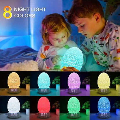 Upgraded Dinosaur Egg Alarm Clock/Digital Clock/Night Light/Music & White Noise Aid Sleep Machine/Bluetooth Speaker, Decor Ideal & Unique Lamp for Bedroom/Living Room, Gifts for Kids