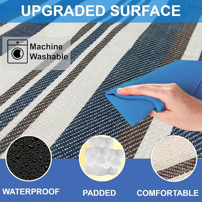 scuddles 60" x 80" Extra Large Outdoor Picnic Blanket – Waterproof, Foldable Travel Mat for Beach, Camping, Grass, Lawn, Park – Dual Layer, Sand-Free, Soft Throw Rug Fits 4 Adults, Summer Accessories