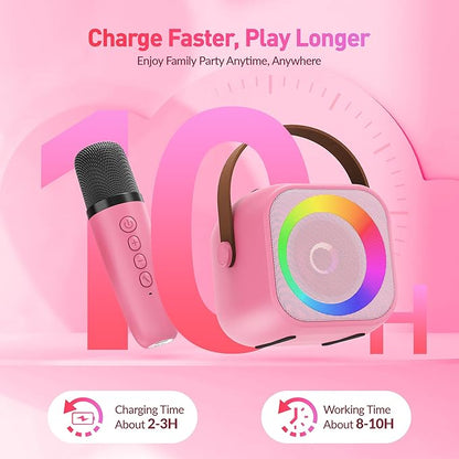 Mini Karaoke Machine with 2 Wireless Microphones for Kids Adults,Portable Bluetooth Karaoke Speaker with Party Lights,Christmas Birthday Gifts for Girls Ages 4, 5, 6,7, 8, 9, 10,12+ Family Home Party
