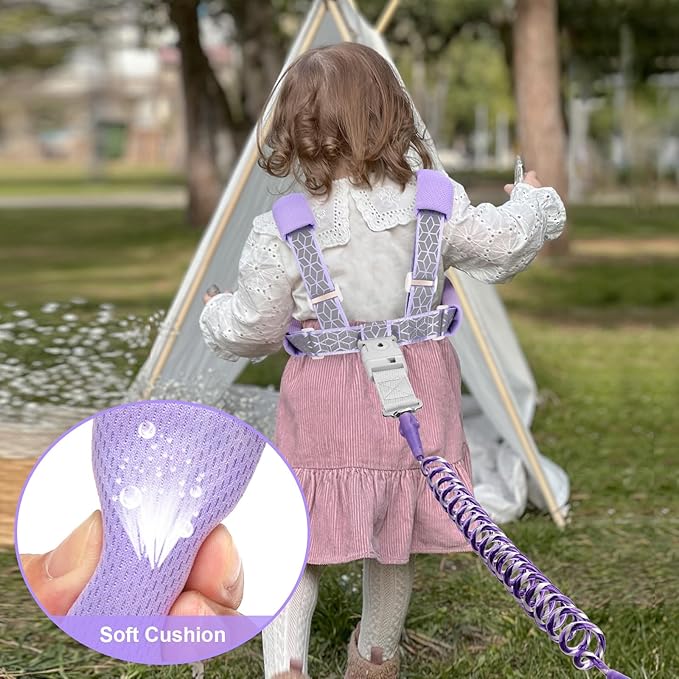Accmor 3 in1 Toddler Harness Leash, Reflective kid Harness with Anti Lost Wrist Link, Harness Leash for Toddlers, Child Walking Harness kids Leash Wristband Rope Belt with Lock for Baby Girls (Purple)
