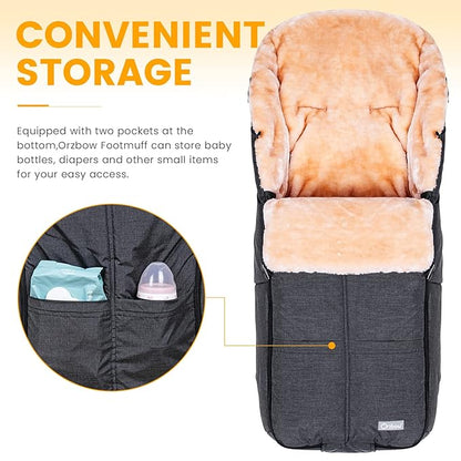 Orzbow Stroller Footmuff Universal | Faux Wool Baby Bunting Bag | Warm, Weather-proof, Adjustable Buckles | Winter Stroller Blanket Cover | Baby Sleeping Bag for Cold Weather Accessories, Dark Grey