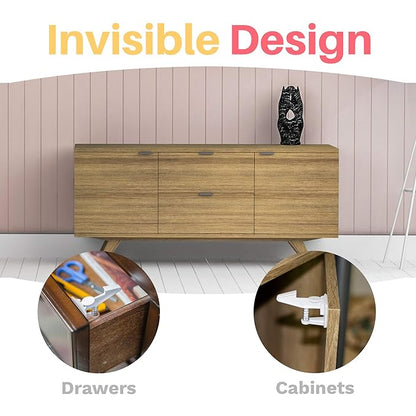 Inaya 16-Pack Cabinet Locks, Child Safety Latches - Baby Proofing Cabinets and Drawer Locks - 3M Adhesive - No Drilling & No Tools Required - Child Proof Your Home