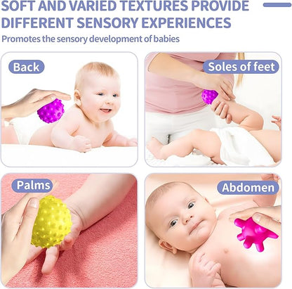 Sensory Balls - Montessori Toys, Multiple Textures Toddler Sensory Toys for Babies 1-3, Hand Catching Baby Balls, Blue Rattle 3-6 Months