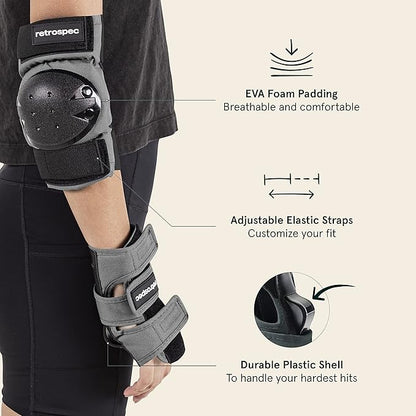 Retrospec Knee Pads, Elbow Pads & Wrist Guards for Men, Women & Kids - Protective Gear for Skateboarding, Roller Skate, Rollerblade, BMX & Scooter - Multi Sport Pad Set