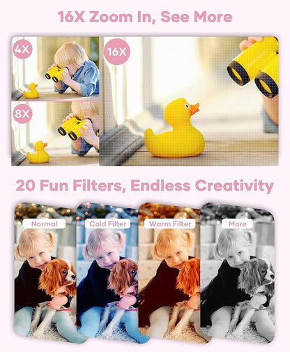 WONNIE Digital Camera 56MP, FHD 1080P Point & Shoot Camera with 32GB SD Card, 2 Batteries, and Lanyard, Ideal for Kids & Teens, Suitable Gift for Girls