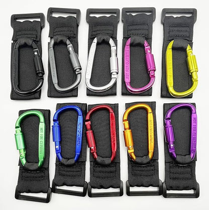 Baby Stroller Hook, Carry 30 lbs per Stroller Carabiner Clip, Adjustable Baby Stroller & Car Seat Hook for Hanging Diaper Bag, Wheelchair,Golf cart, Shopping and Pet Cart(2 Pcs Green Gold)
