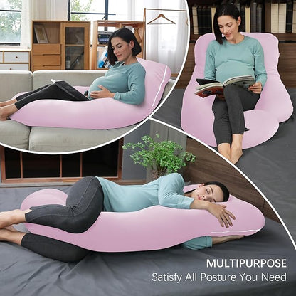 MOON PARK Pregnancy Pillows for Sleeping - U Shaped Full Body Maternity Pillow with Removable Cover - Support for Back, Legs, Belly, HIPS - 57 Inch - Purple - Cooling Cover