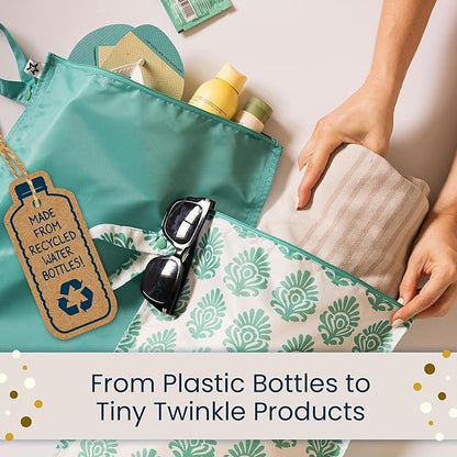 Tiny Twinkle Mess-Proof Waterproof Wet Dry Bag | 2-Pack Reusable Wet Bags for Swimsuits & Baby Clothes | Leakproof Wet Bag for Travel & Diaper Changes for Baby (Black, Green Checkers)
