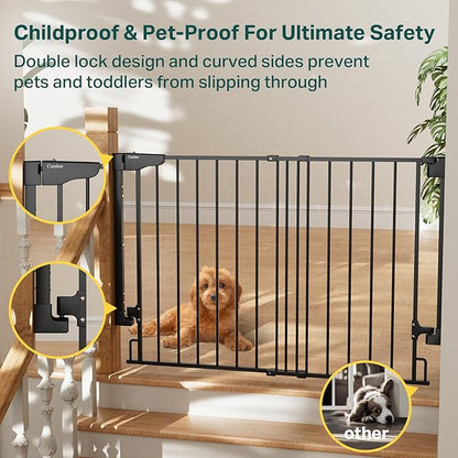 Cumbor 29.2-43" No Bottom Bar Baby Gate for Stairs, 2-in-1 Hardware Mounted Dog Gate Indoor, Wide Pet Gates for Doorway with Large Walk Thru Door, Child-Proof Gate for Top & Bottom of Stairs(Black)