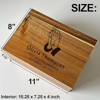 Baptism Keepsake Box - Personalized First Communion Gifts for Boys, Christening Storage for Baby, Unique Baptism Gifts for Girls, Engraved Confirmation Keepsake Box with Name 11 x 8 x 4,75 in