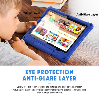 Kids Tablet, 10.1 Inch Android 15 Tablet for Kids, 12GB+64GB, Octa-Core, 6000mAh Battery, WiFi 6, Pre-Installed Kids Apps, Parental Control, ABCmouse for 30-Days Free, with EVA Protective Case (Blue)