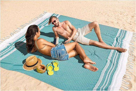 Oversized Turkish Beach Towel Blanket XXL Cotton Sandproof Towels Boho Woven Extra Large Big Sand Free Giant Throw Thick Blankets Huge Quilt XL Picnic Camping Necessities Cloud For Adult Gifts Teal