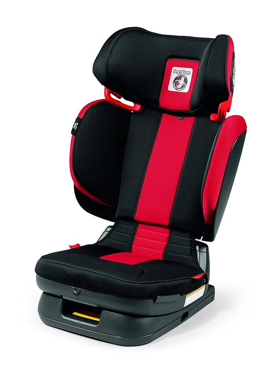 Peg Perego Viaggio Flex 120 Booster, 4D Total Adjust for Safety & Comfort, No Armrests, Compact Fold for Travel, 40-120 lbs, Made in Italy, Monza (Black & Red)