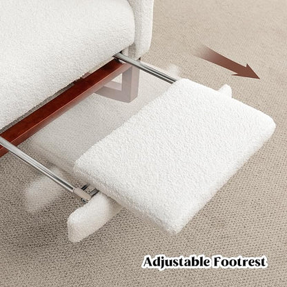 Rocking Chair Nursery,Teddy Nursery Rocking Chairs with Foot Rest, Sherpa Nursing Chair Glider Rocker with Wingback and Pillow for Living Room, Bedroom, White