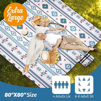Picnic Blankets Extra Large - Beach Blanket Waterproof Sandproof with Shoulder Strap, Machine Washable, Outdoor Blanket with Stakes for Grass Concert, Park, Lawn,Travel,Spring Summer. Navy