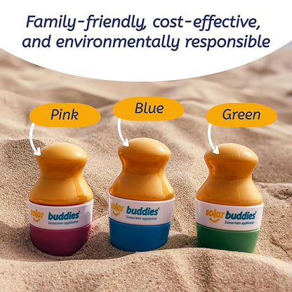 Solar Buddies Sunscreen Applicator - Single Blue - Refillable Roll on Sponge Sunscreen, Suncream & Lotion Applicator For Kids, Adults & Families - Holds 3.4fl oz, Perfect Size for Travel