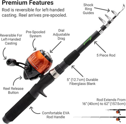 Kids Fishing Pole, Kids Portable Telescopic Fishing Rod Set, Tackle Box and Fishing Net Combo Kit, Kids Fishing Gear for Boys and Girls Age 5-10 and Youth