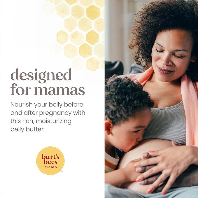 Burt's Bees Mama Belly Butter Stretch Mark Cream for Pregnancy Massages Body & Reduces Scar Appearance, Prenatal & Postnatal Tummy Skin Care, Shea Butter & Vitamin E Rich Formula, 6.5 Oz Tub